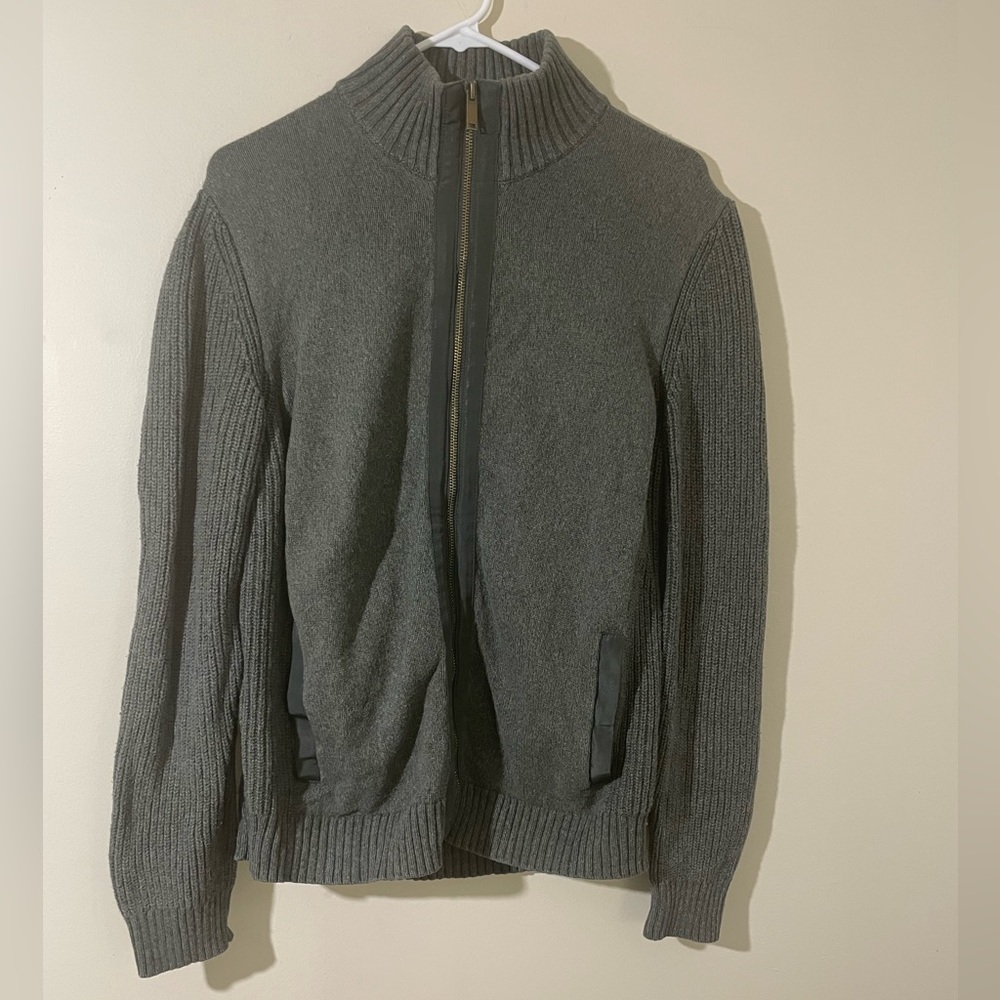 Daniel Hechter Paris Grey Mixed Knit‎ Full Zip Jacket Size Small Mock Neck
